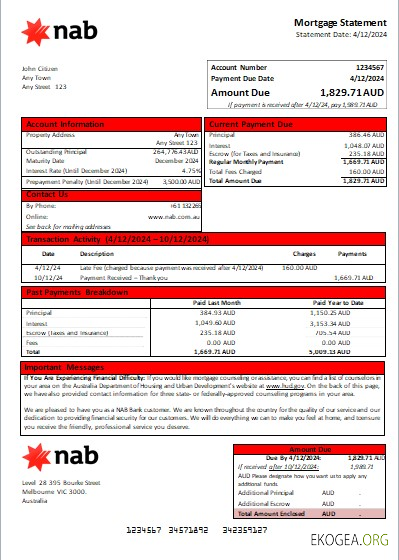 Australie NAB Bank relevé hypothécaire scr